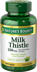 Nature's Bounty Milk Thistle 250 mg capsules bottle promotes liver support.