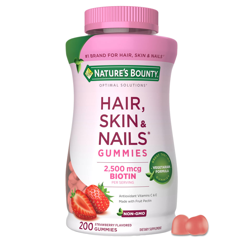 Nature's Bounty Optimal Solutions Hair Skin Nails pectin gummies bottle for convenient beauty support