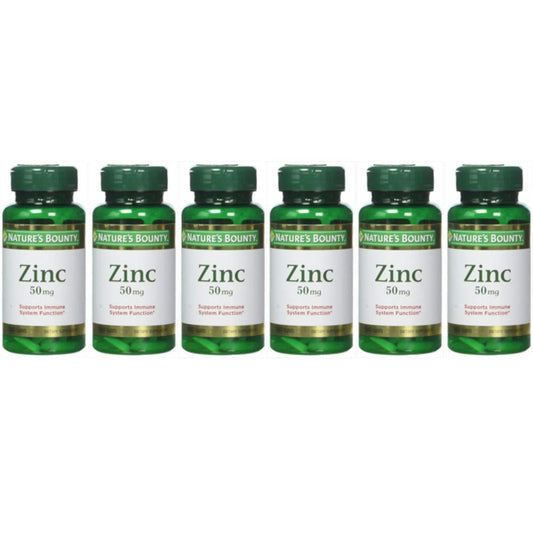 Nature's Bounty zinc 50 mg caplets bottle front showing immune support focus.
