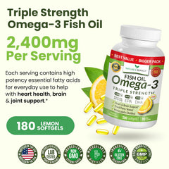 Nature's Branch omega-3 bottle shows EPA and DHA per serving.