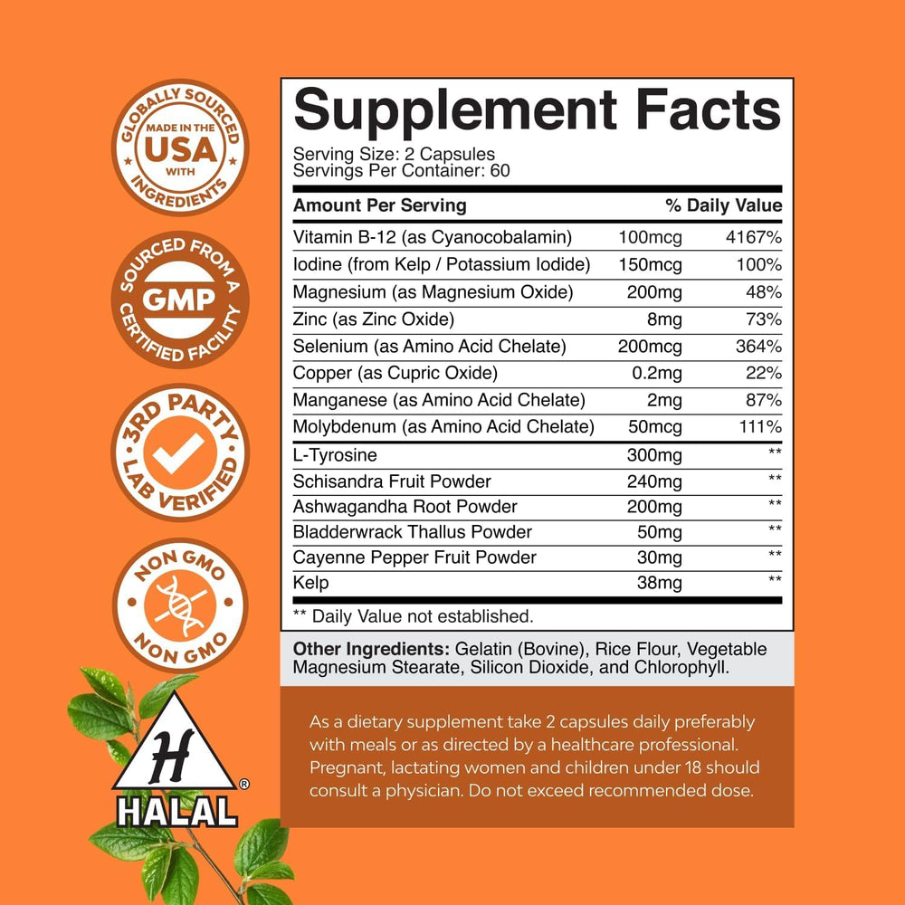 Natures Craft Bladderwrack image emphasizes kelp iodine component for thyroid health consideration.