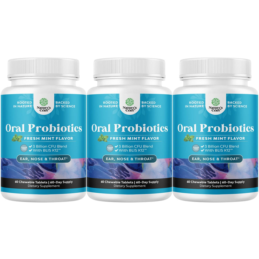 Natures Craft BLIS K12 packaging showcasing minty oral probiotic benefit.