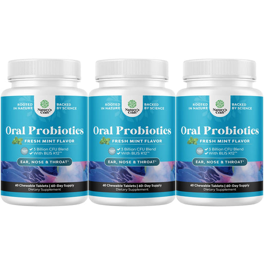 Natures Craft BLIS K12 packaging showcasing minty oral probiotic benefit.