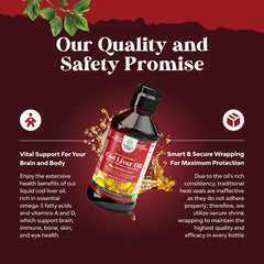 Natures Craft burpless cod liver oil drops in a measuring spoon for daily intake.