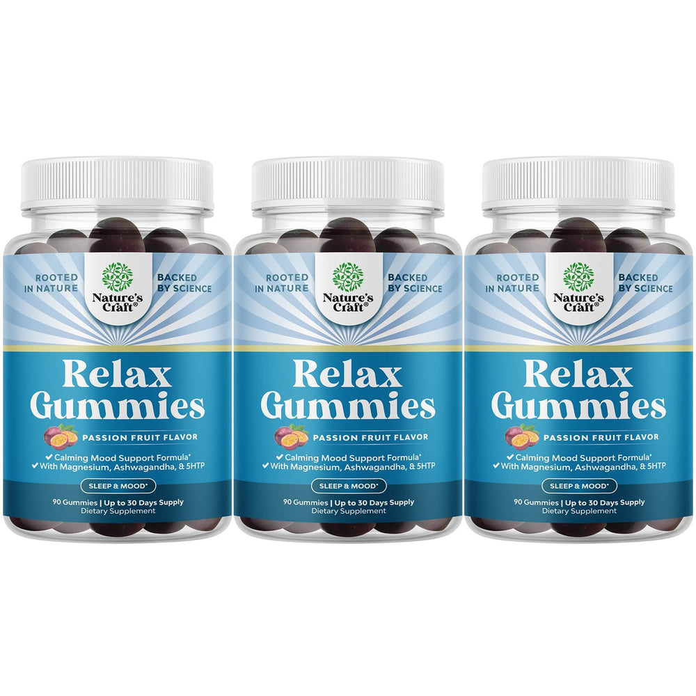 Natures Craft Calming Gummies bottle closeup showing mood support and flavor