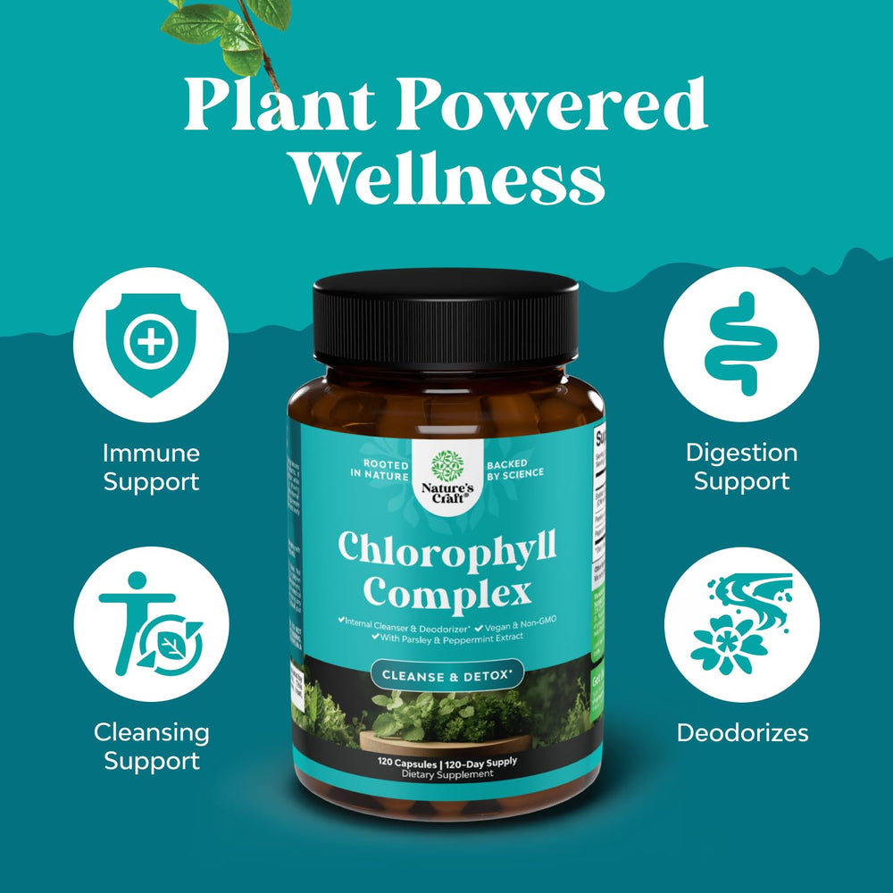 Natures Craft capsules on white background convey easy daily routine and odor management.