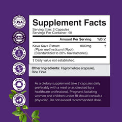 Natures Craft Kava Kava bottle label close-up showing kavalactone content.