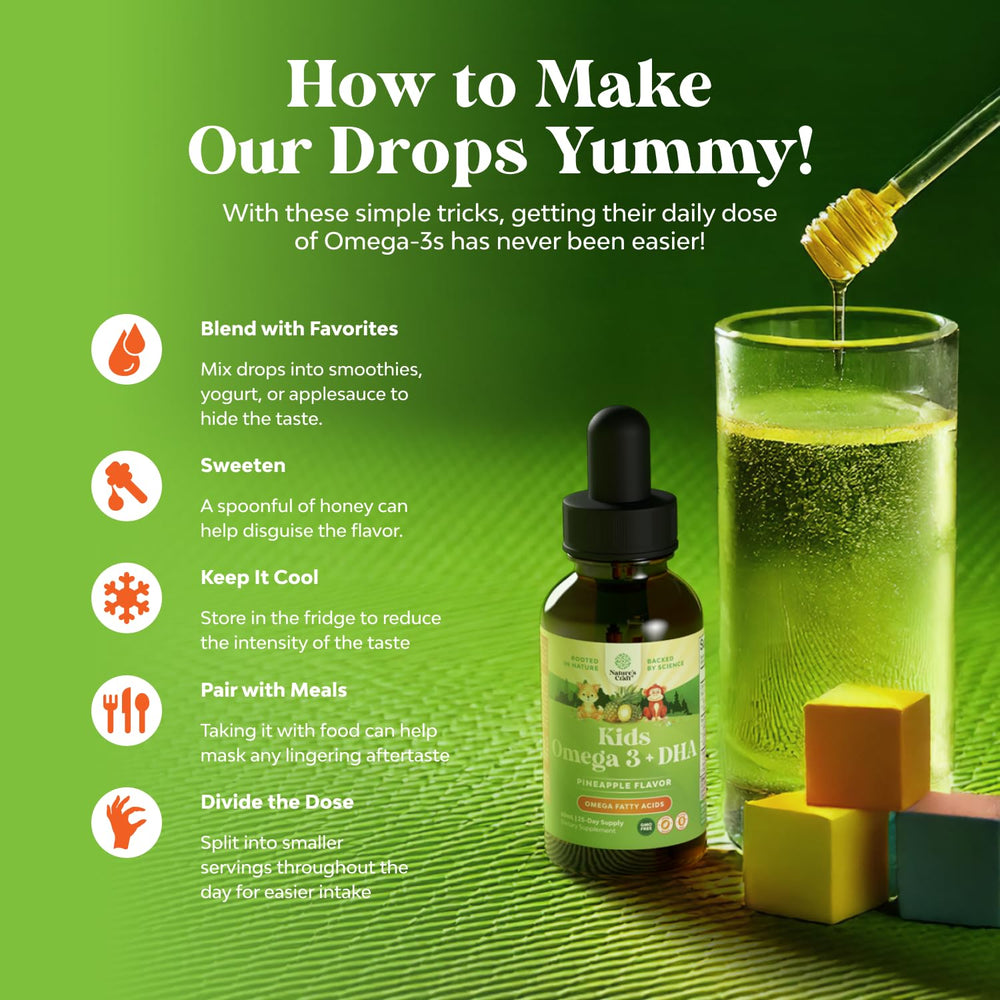 Natures Craft Kids DHA Drops fruit flavor promotes easy daily dosing