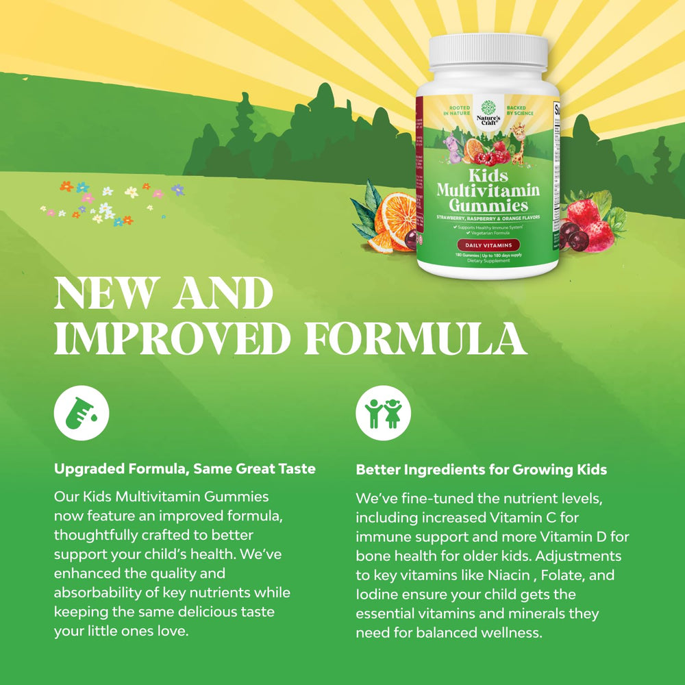 Natures Craft Kids Multivitamin Packaging Back listing vitamins and minerals.