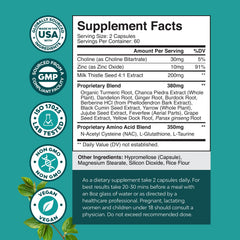 Natures Craft liver support milk thistle label; highlights herbal detox blend.