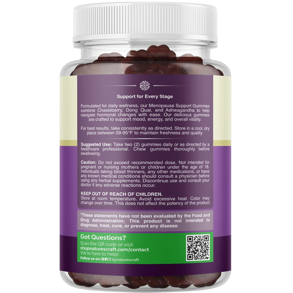 Nature's Craft menopause vitamins box features Ashwagandha and Black Cohosh for mood balance.