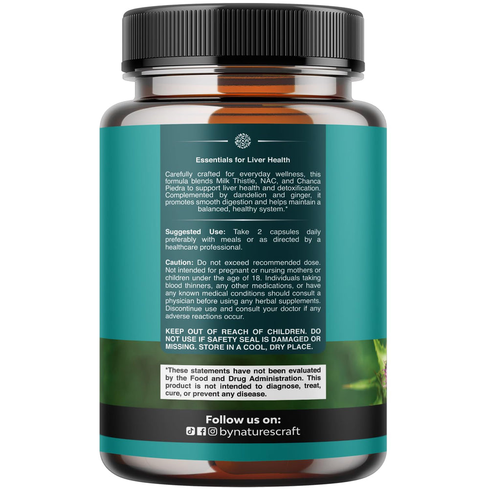 Natures Craft NAC capsules on countertop; convenient daily liver support.