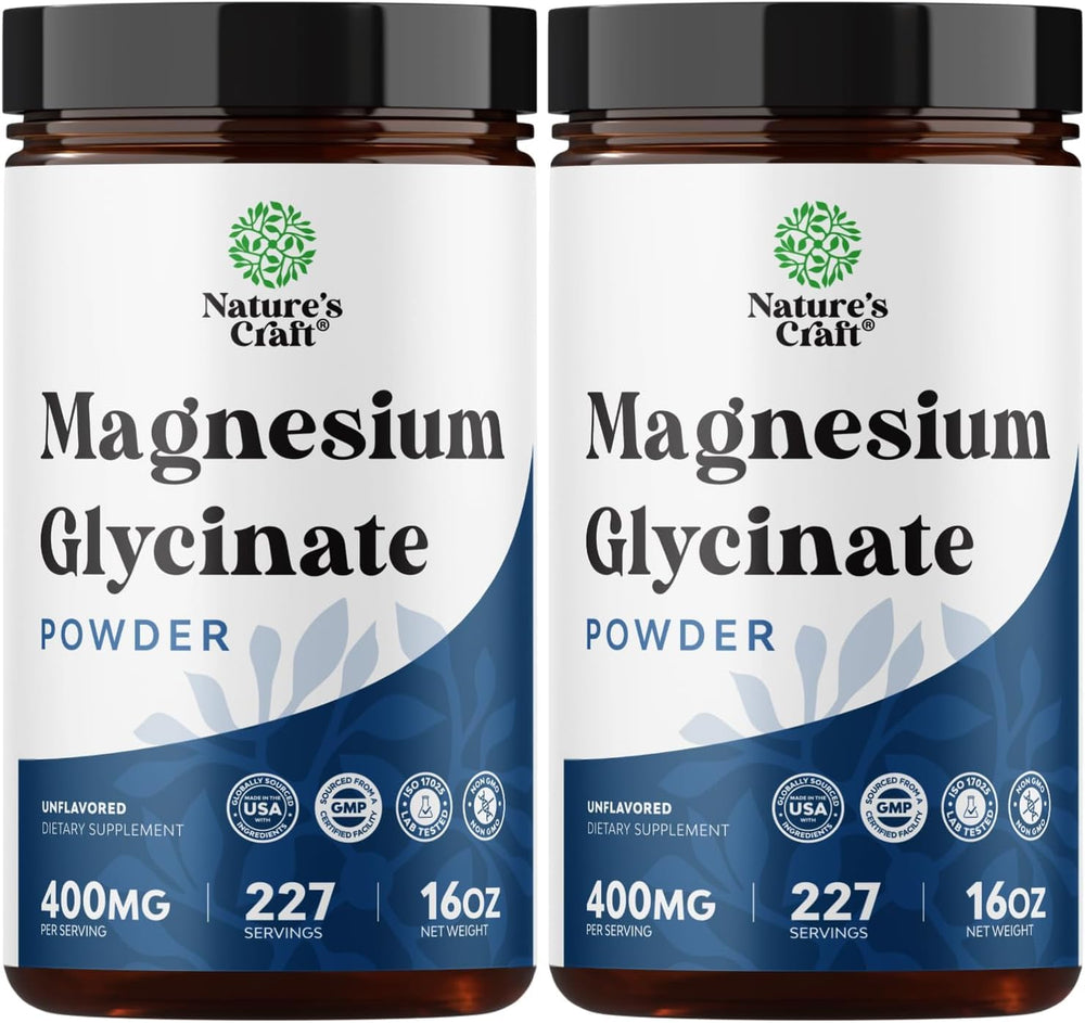 Natures Craft Potent Magnesium Glycinate Powder bottle supports daily calm and dosing ease.