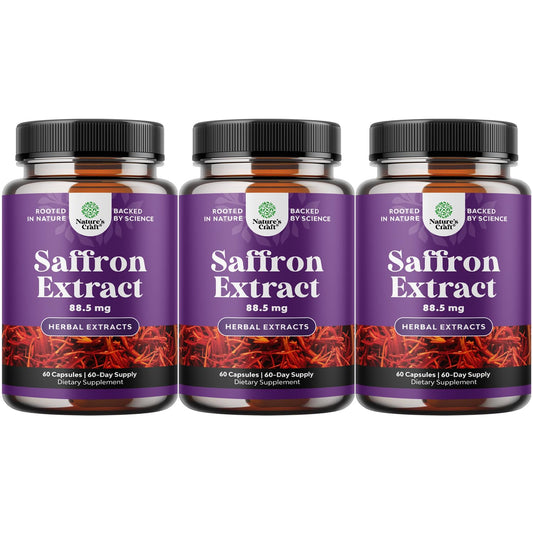 Natures Craft saffron capsules bottle supports daily mood and vitality.