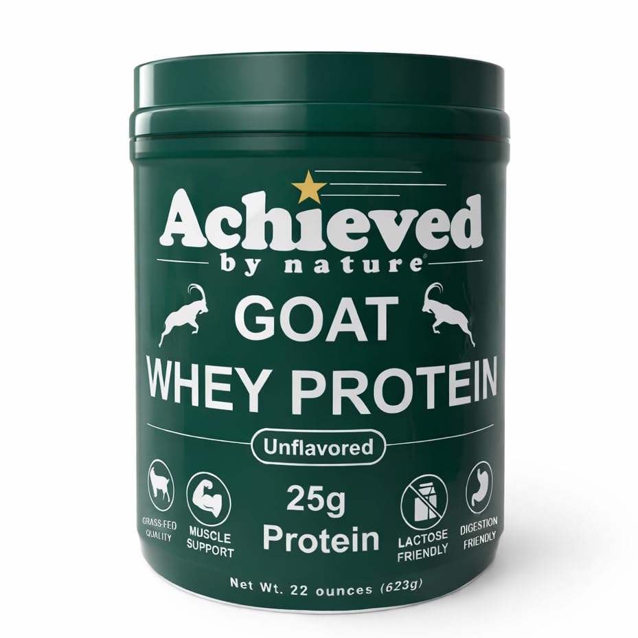 Nature's Diet goat whey protein powder bottle showing clean label and pure protein benefits