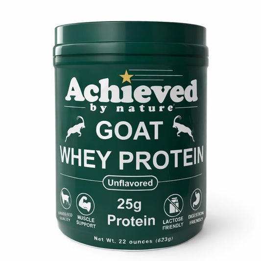 Nature's Diet goat whey protein powder bottle showing clean label and pure protein benefits