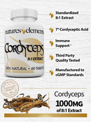 Natures Elements Cordyceps gluten-free and non-GMO bottle for clean label