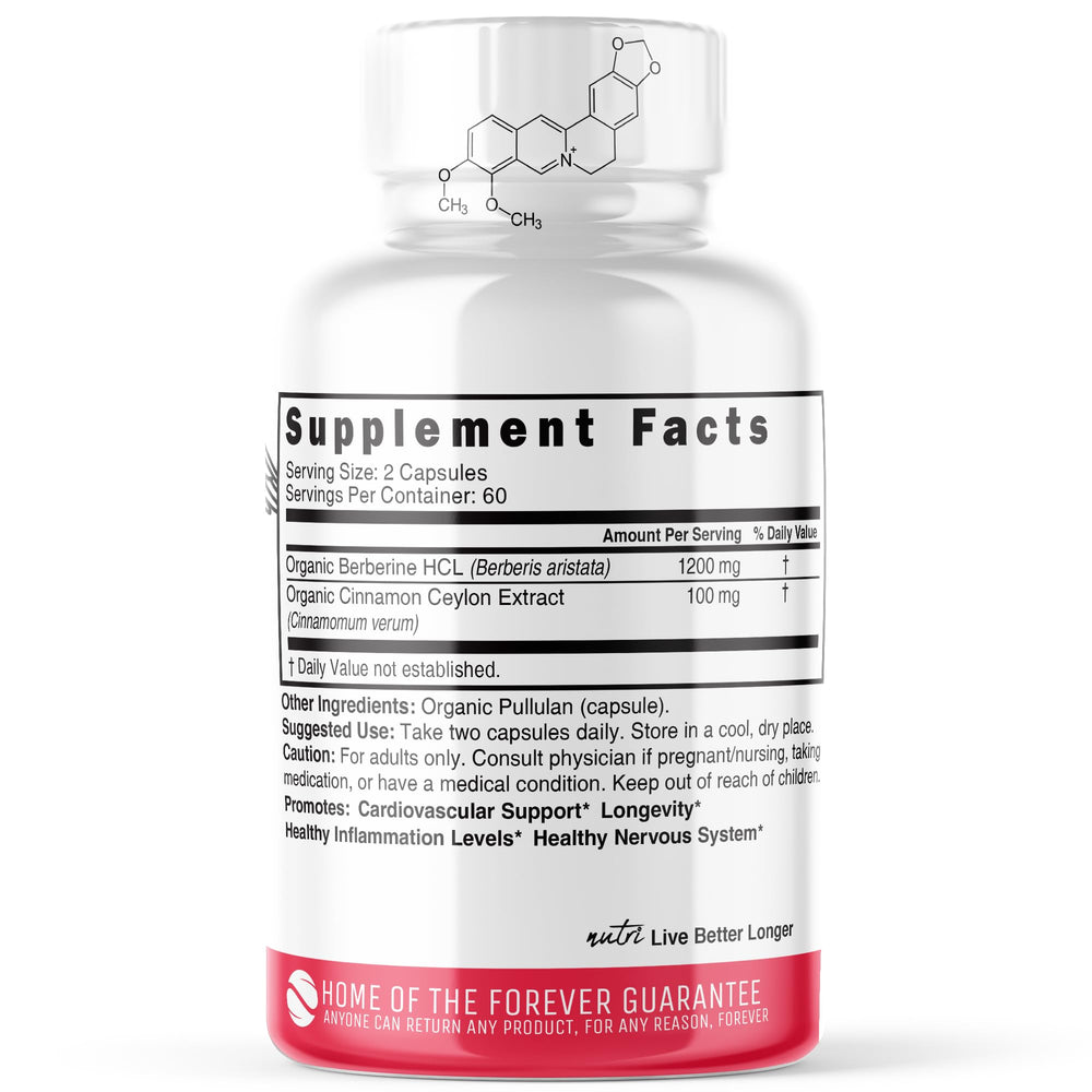 Nature's Fusions Nutri Berberine capsules closeup showing easy-to-swallow form for daily use