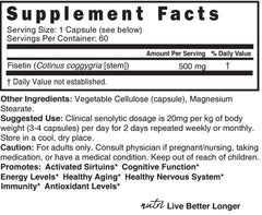 Nature's Fusions Nutri Fisetin label with dosage guidance
