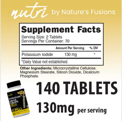 Nature's Fusions potassium iodide tablets dosage guide, simple two-tablet adults dose.