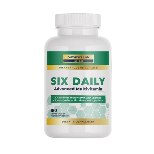 Nature's Lab Six Daily Advanced Multivitamin bottle promotes daily energy and balance.