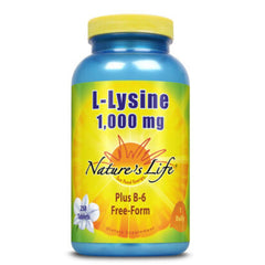 Nature's Life L-Lysine bottle providing nutritive support for immune function maintenance.