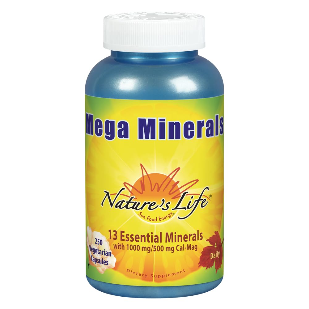Nature's Life Mega Minerals Complex bottle front for daily mineral support.