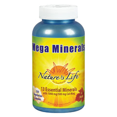 Nature's Life Mega Minerals Complex bottle front for daily mineral support.