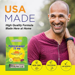 Nature's Life Policosanol 23mg vegetarian gluten-free symbol on label