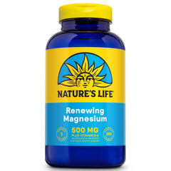 Nature's Life Renewing Magnesium 500mg bottle showing packaging and label details for daily support