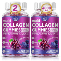 Nature's live Multi Collagen Gummies bottle front; supports skin, hair and nails.
