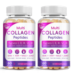 Nature's Live multi collagen softgel bottle showing a complete skin, hair and nail support formula.