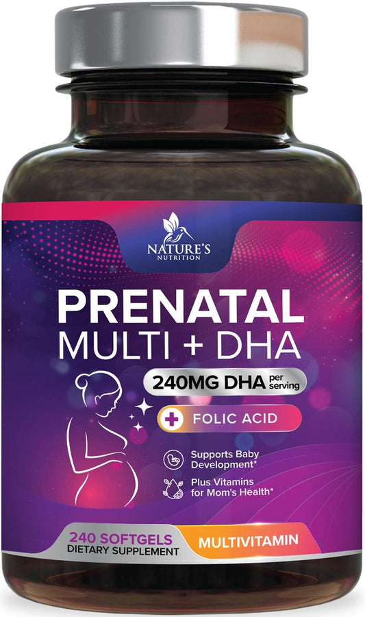 Nature's Nutrition prenatal bottle softgels for daily pregnancy nutrition