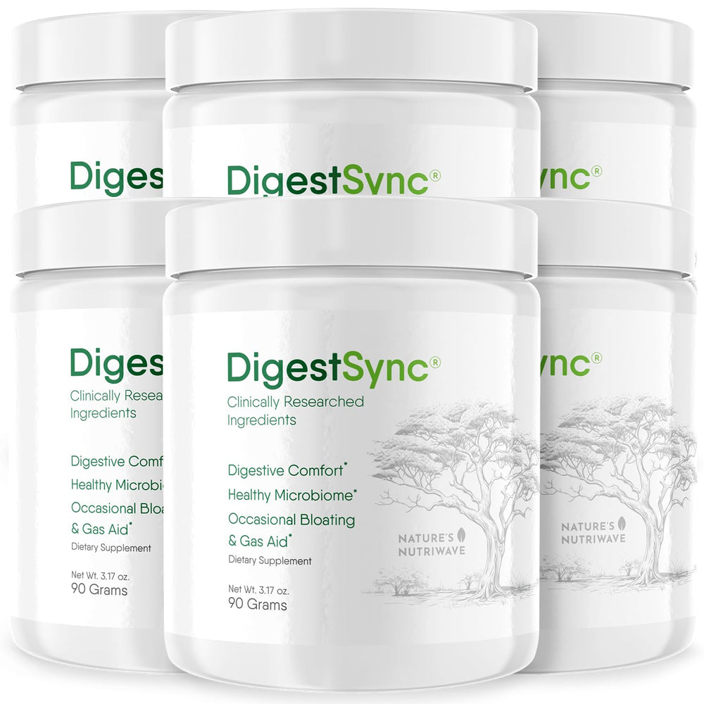 Nature's NutriWave DigestSync powder tub supports gut comfort and easy blend into beverages.