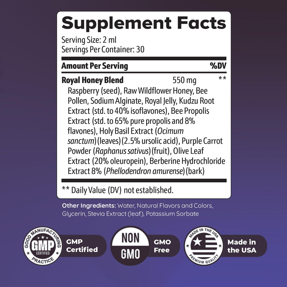 Nature’s NutriWave HoneyBurn Purple Honey dropper ready for easy dosing in beverage