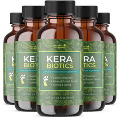 Nature’s NutriWave KeraBiotics bottle close-up highlighting probiotic daily foot care.