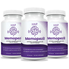 Nature’s NutriWave Memopezil bottle front highlights a stimulant-free daily routine.