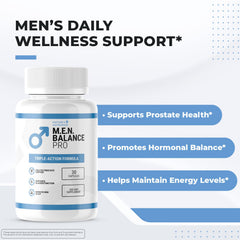 Nature’s NutriWave Men Balance Pro ingredient panel highlighting saw palmetto and minerals for daily male wellness