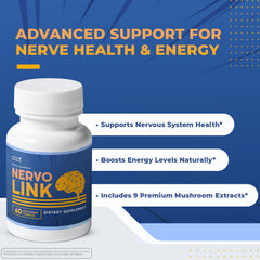 Nature’s NutriWave Nervolink capsules close-up, showing a pure non-GMO formula.