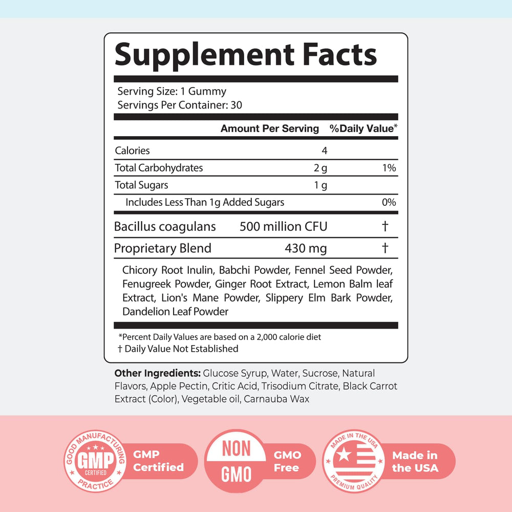 Nature's NutriWave PrimeBiome gummies ingredients inset with inulin and ginger.