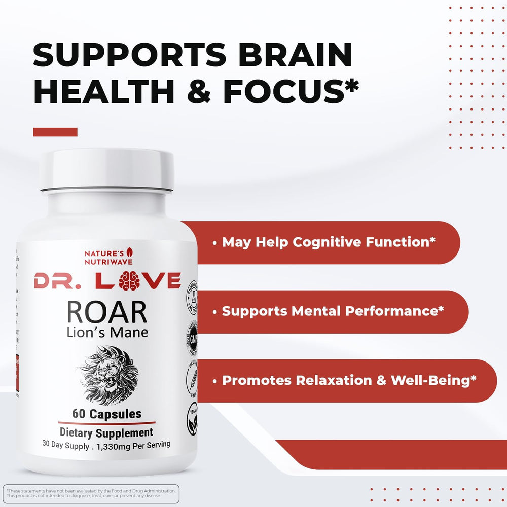 Nature’s NutriWave ROAR capsules closeup highlighting plant-based formula for daily focus.