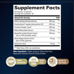 Close-up on SynoVitta ingredients label highlighting turmeric and boswellia