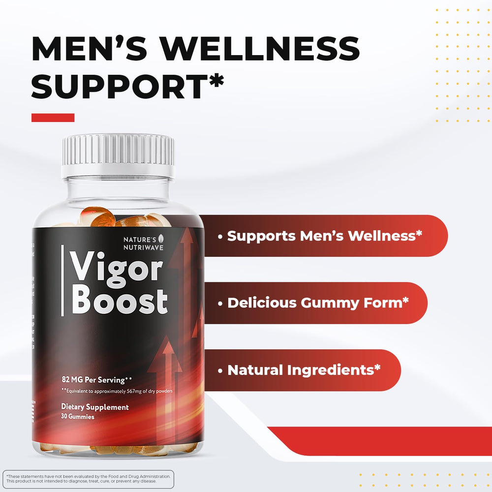 Close-up of VigorBoost gummies with chewy texture for easy daily use.