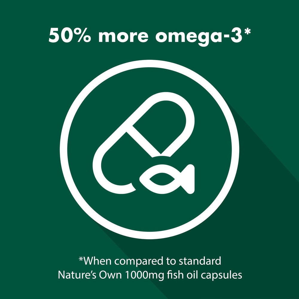 On-shelf packaging displays natural origin claim, Nature's Own Omega3 for heart health.