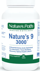 Nature's Path Nutraceuticals Nature's 9 3000 bottle front highlights vegan essential amino acids for daily wellness