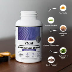Nature's Pure Blend cinnamon-turmeric label shows clean ingredients for mindful daily choices.