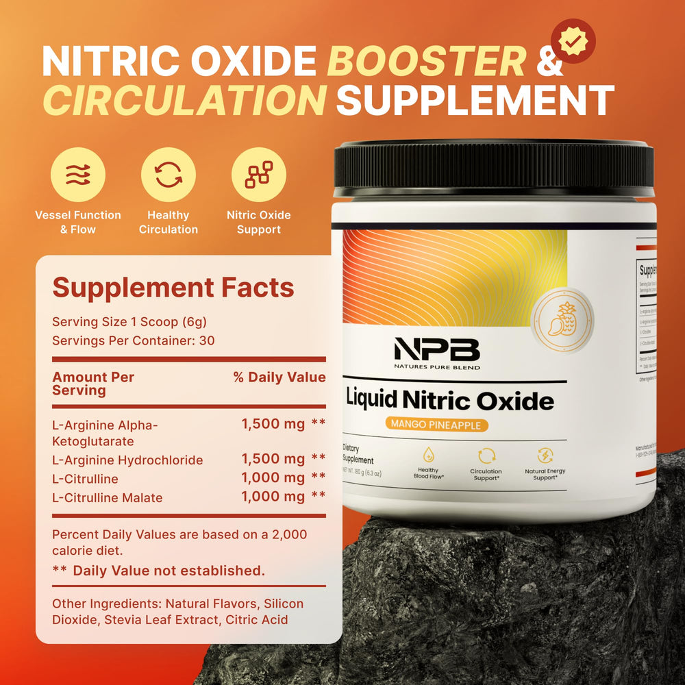 Nature's Pure Blend ingredients list highlights L-Arginine and L-Citrulline for NO support