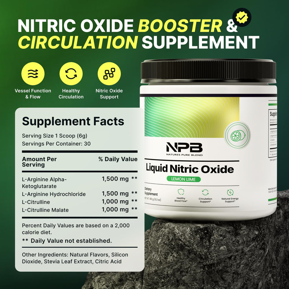 Mixing glass shows Nature's Pure Blend powder dissolving for daily use.