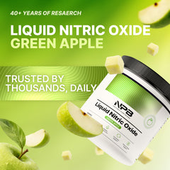 Front view of Nature's Pure Blend Nitric Oxide bottle on kitchen counter