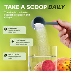 Nature's Pure Blend liquid nitric oxide powder in a glass shows easy hydration and refreshment.